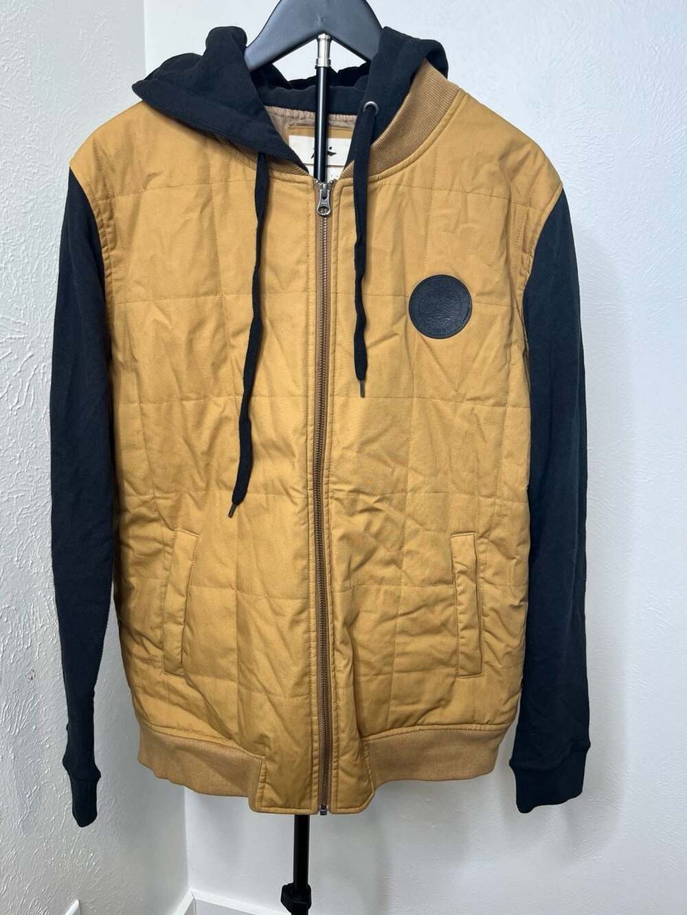 Rusty Brown Black Quilted Hooded Zip Jacket Moto Utility Grunge